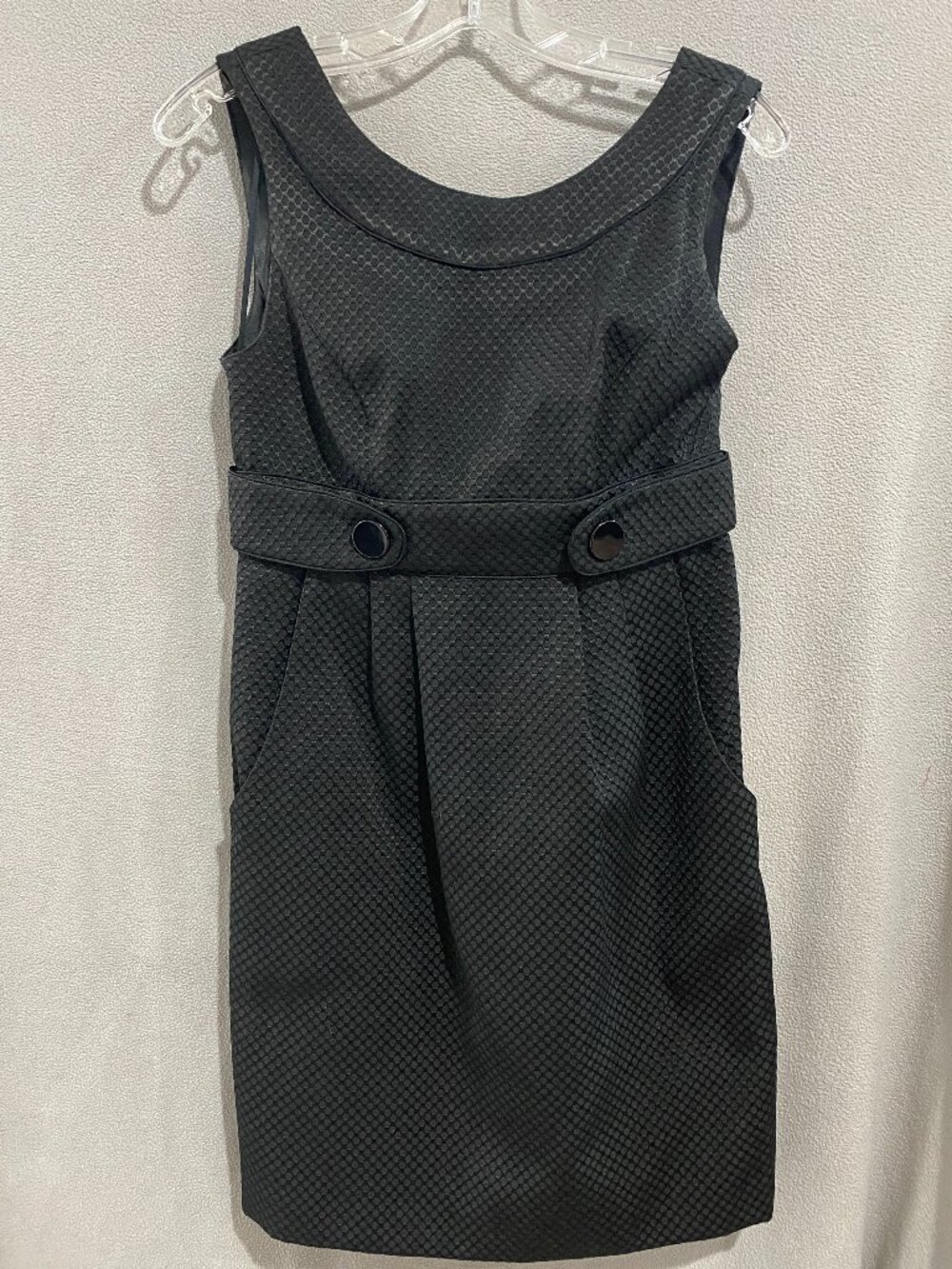 A.B.S. Allen Schwartz Black Textured Sheath Dress Size 4 Sleeveless Belt Detail